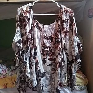 Grayish Blue Floral Print Boho Shirt